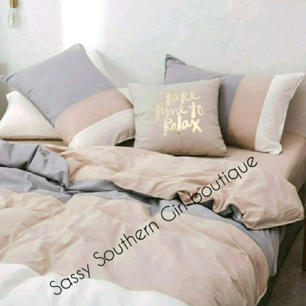 ⭐🆕Grey ivory white khaki cotton duvet cover set